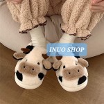 Pantuflas con dibujos animados de vaca,Pantufla de felpa calida de invierno